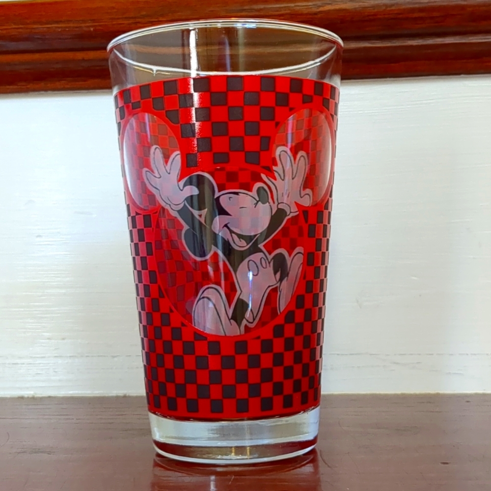 Vintage Anchor Hocking Mickey Mouse see-through checkered 16oz. tumbler